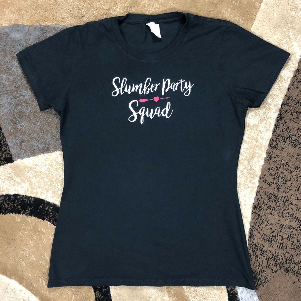 Women’s Slumber Party Squad Black Tee, Size S